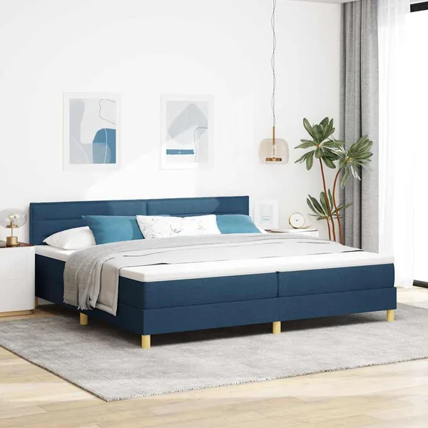 Lit à ressort LED avec bandes LED Bleu 200 x 200 cm tissu