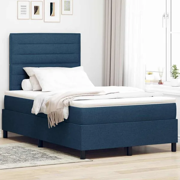 Lit à ressorts avec matelas avec LED Bleu 120 x 200 cm tissu