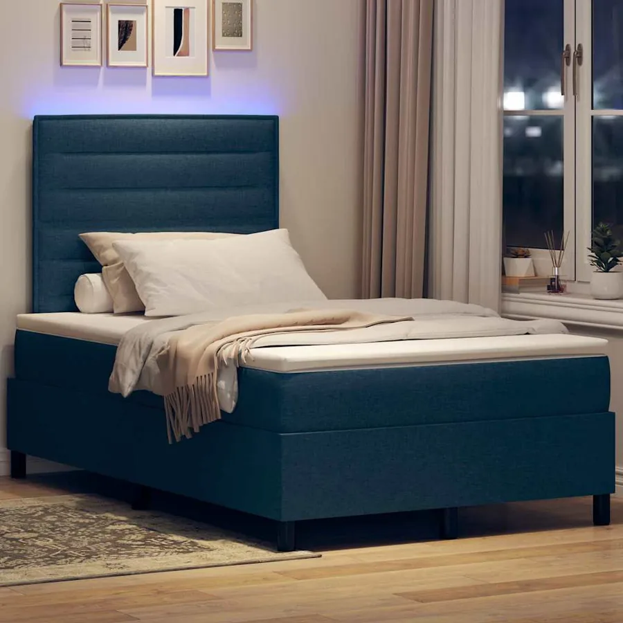 Lit à ressorts avec matelas avec LED Bleu 120 x 200 cm tissu - 5