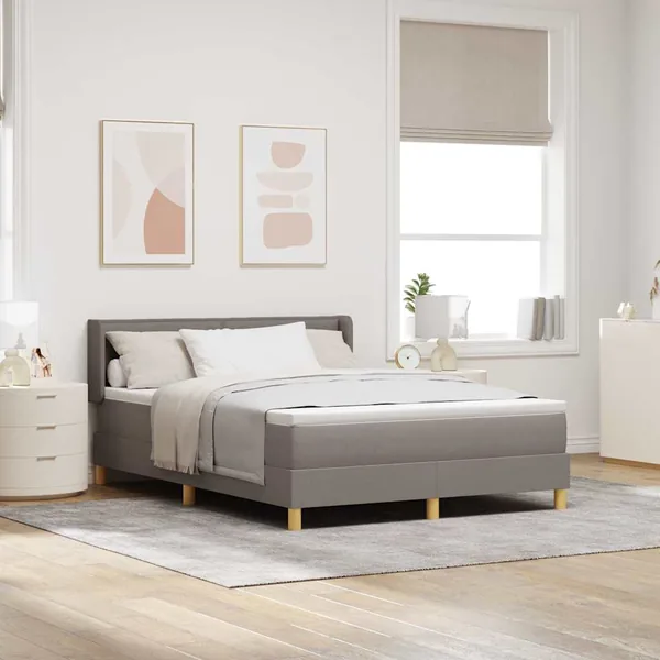 Lit à ressorts avec matelas Taupe 200 x 140 cm tissu