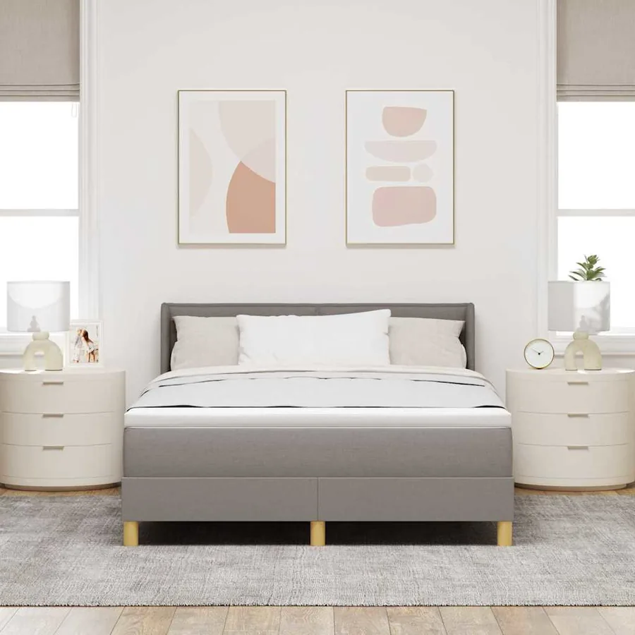 Lit à ressorts avec matelas Taupe 200 x 140 cm tissu - 3