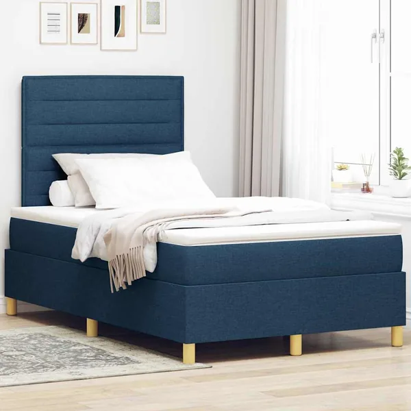 Lit à ressort LED avec matelas Bleu 120 x 200 cm tissu
