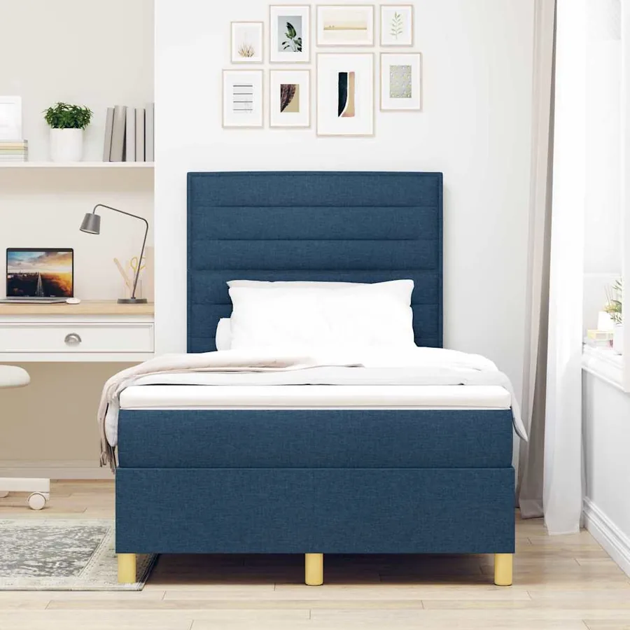Lit à ressort LED avec matelas Bleu 120 x 200 cm tissu - 4