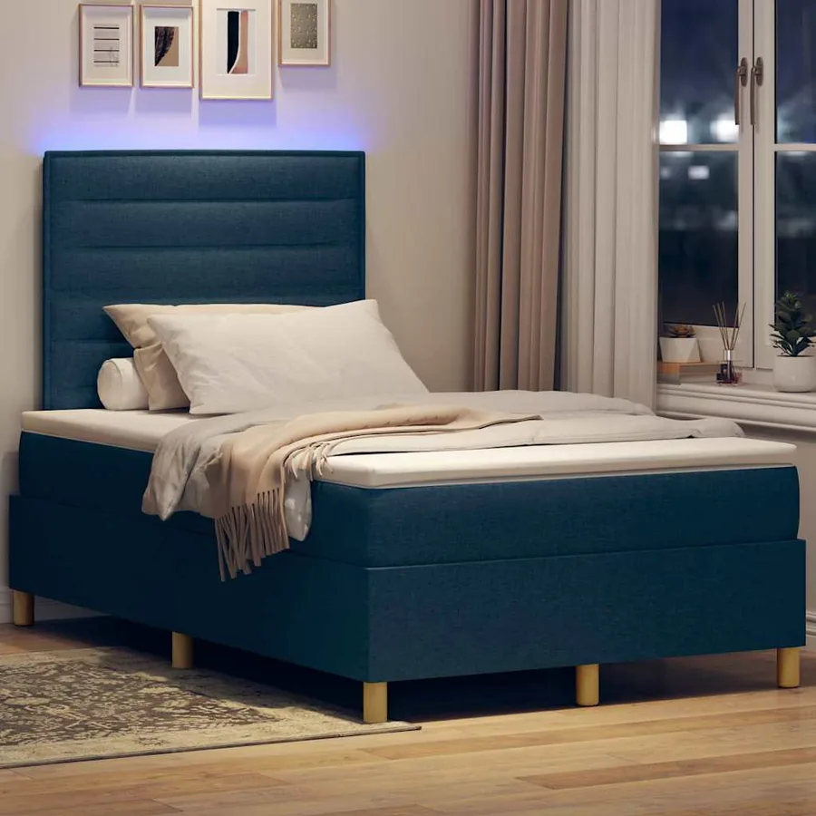 Lit à ressort LED avec matelas Bleu 120 x 200 cm tissu - 5
