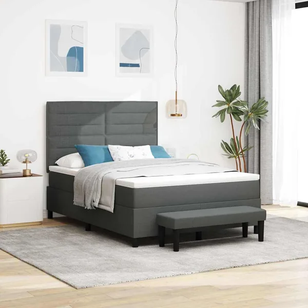 Lit à ressorts avec tête de lit Gris foncé 140 x 200 cm tissu