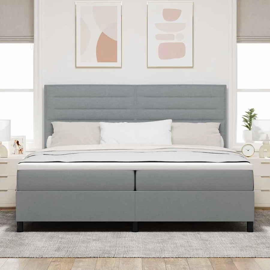 Lit à ressorts avec matelas Gris clair 200 x 200 cm tissu - 3