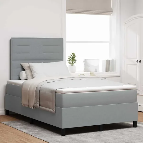Lit à ressorts avec matelas Gris clair 120 x 200 cm tissu
