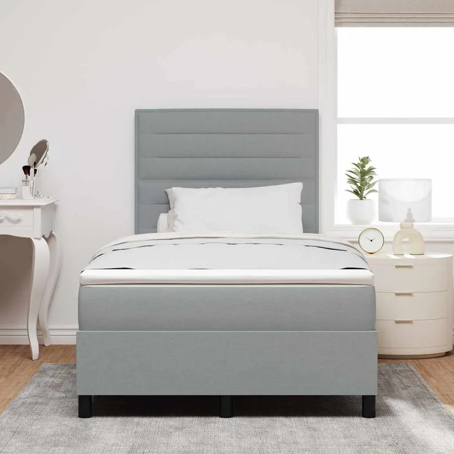 Lit à ressorts avec matelas Gris clair 120 x 200 cm tissu - 3