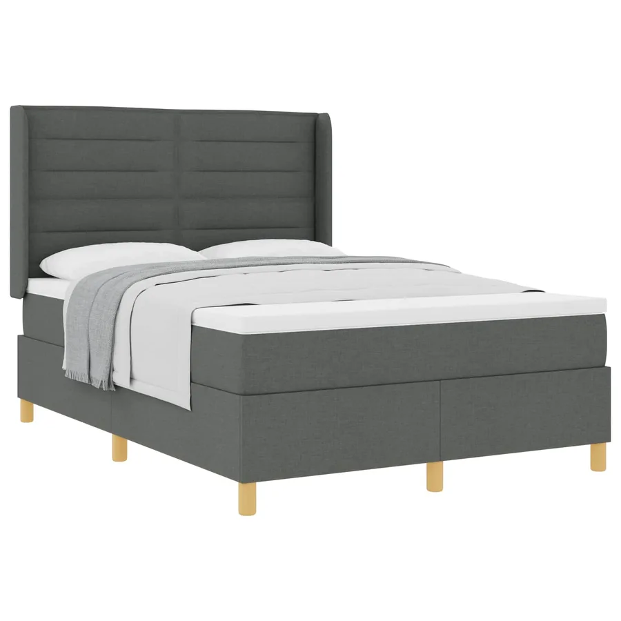Lit à ressorts avec matelas Gris foncé 140 x 200 cm tissu - 2