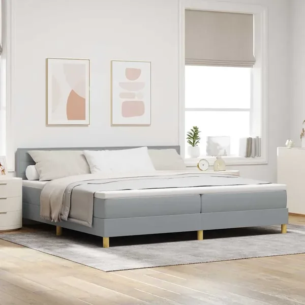 Lit à ressort LED avec bandes LED Gris clair 200 x 200 cm tissu