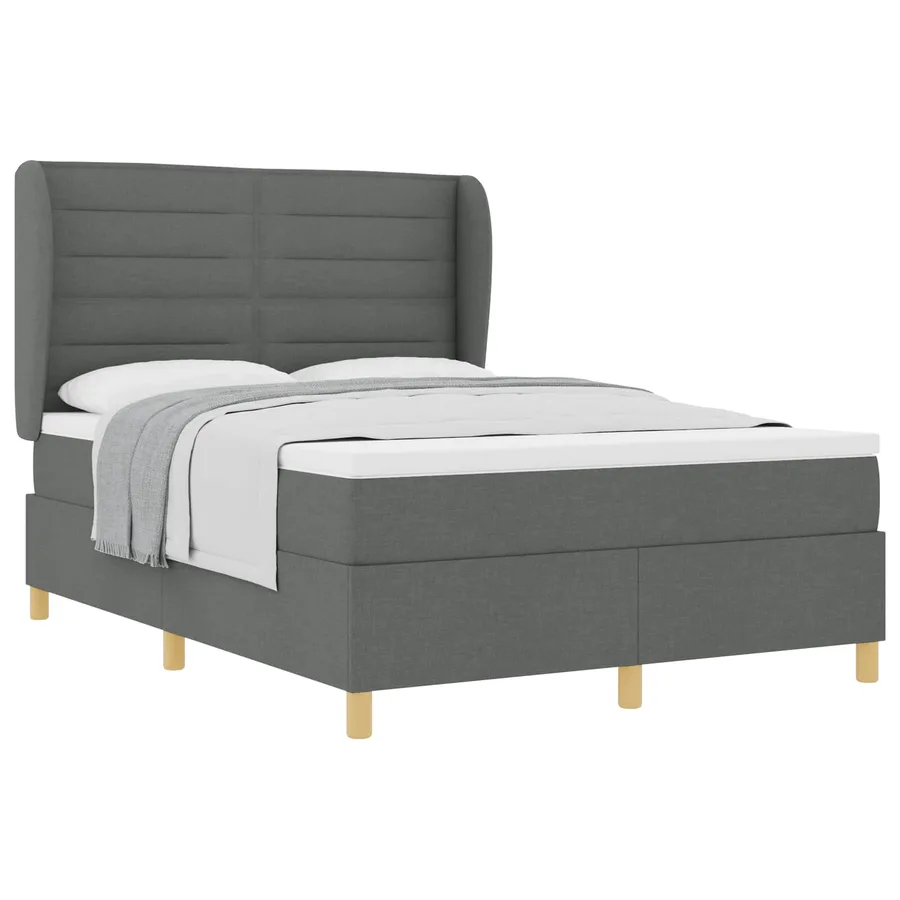 Lit à ressorts avec matelas Gris foncé 200 x 140 cm tissu - 2