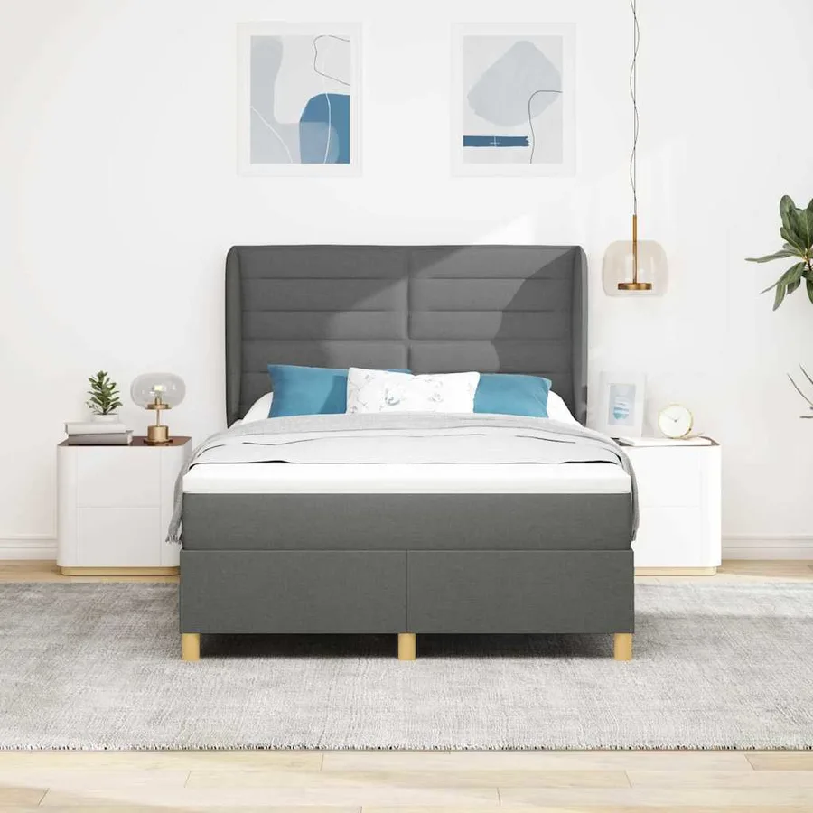 Lit à ressorts avec matelas Gris foncé 200 x 140 cm tissu - 3