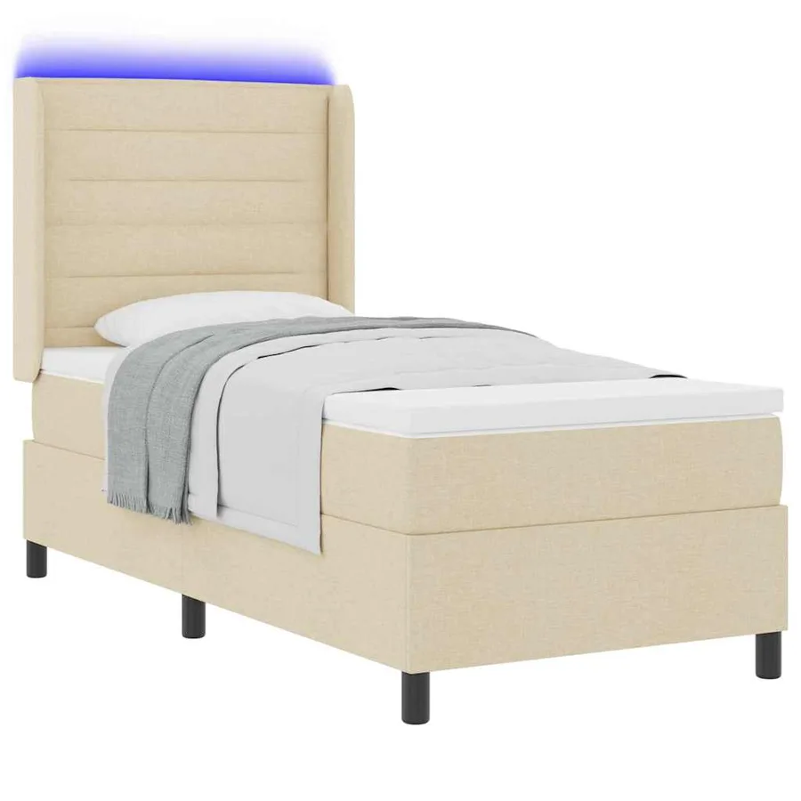 Lit à ressort LED avec matelas Crème 90 x 190 cm tissu - 3