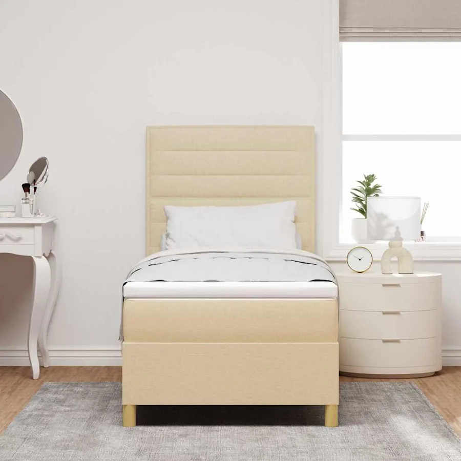Lit à ressorts avec matelas Crème 90 x 190 cm tissu - 3
