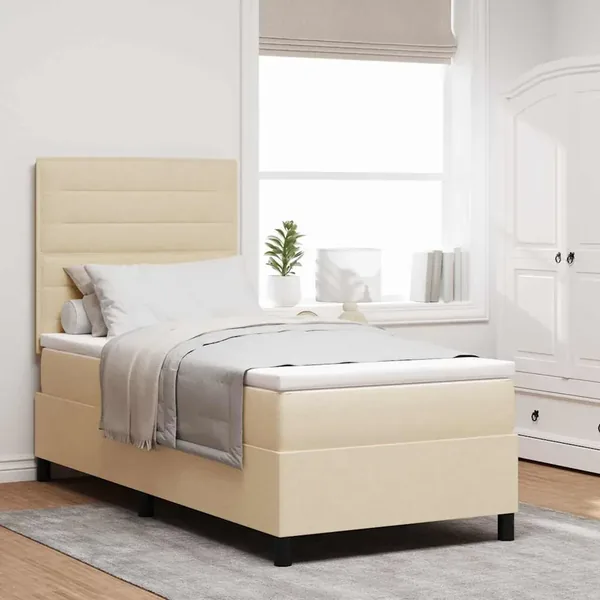 Lit à ressorts avec matelas Crème 90 x 190 cm tissu