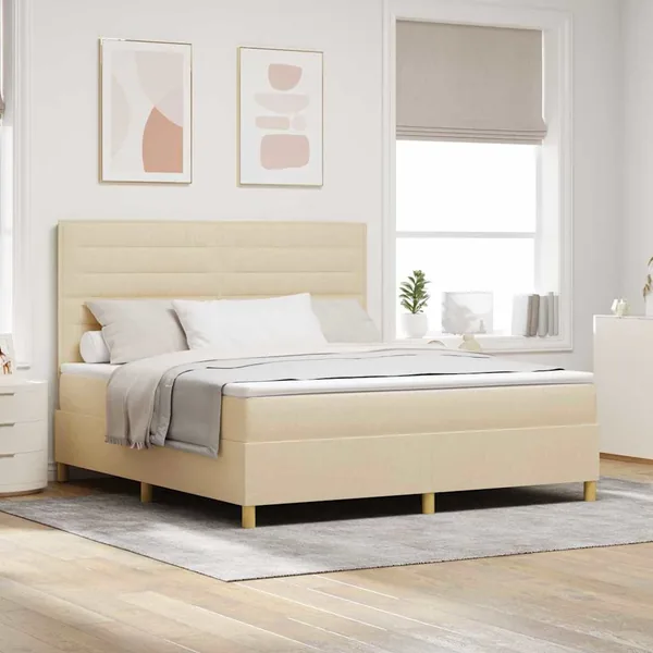 Lit à ressort LED avec matelas Crème 180 x 200 cm tissu