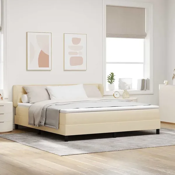 Lit à ressorts avec matelas Crème 180 x 200 cm tissu
