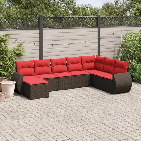 Ensemble de canapé de jardin 8 pcs avec coussins marron résine tressée
