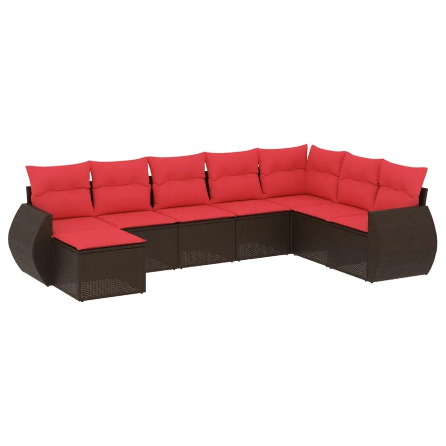 Ensemble de canapé de jardin 8 pcs avec coussins marron résine tressée - 2