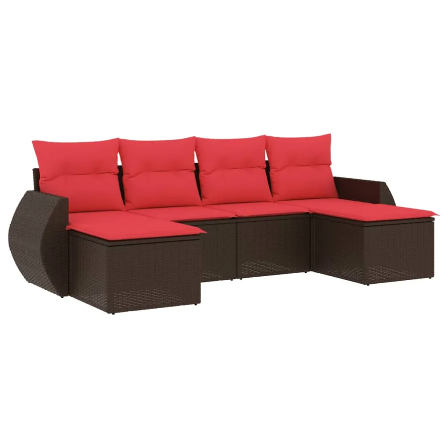 Ensemble de canapé de jardin 6 pcs avec coussins marron résine tressée - 2