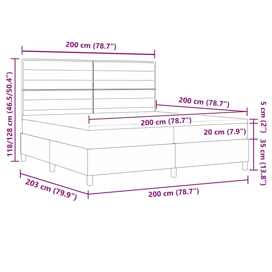 Lit à ressort LED avec matelas Taupe 200 x 200 cm tissu - 14