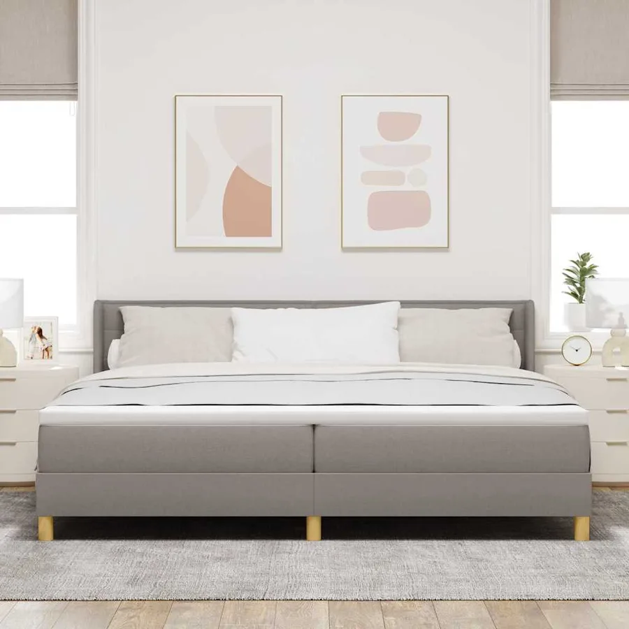 Lit à ressorts avec matelas Taupe 200 x 200 cm tissu - 3