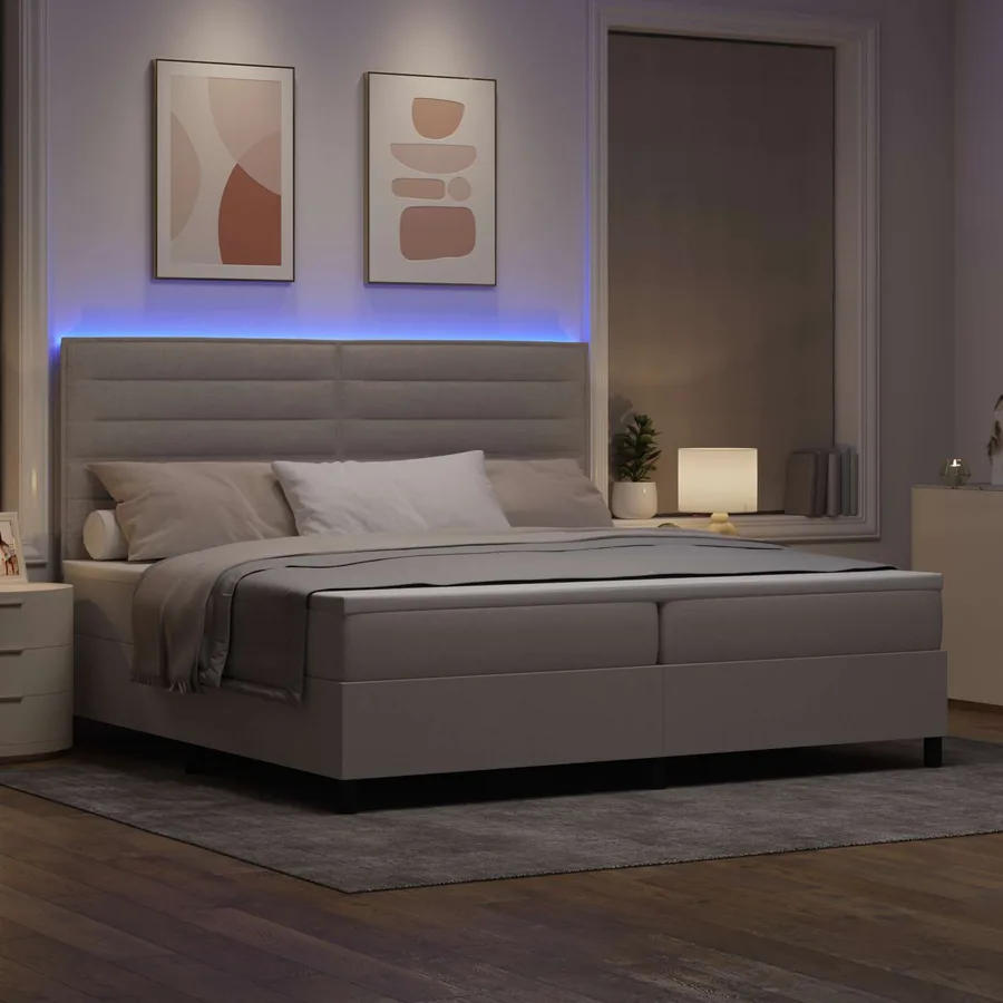 Lit à ressorts avec matelas avec LED Taupe 200 x 200 cm tissu - 3