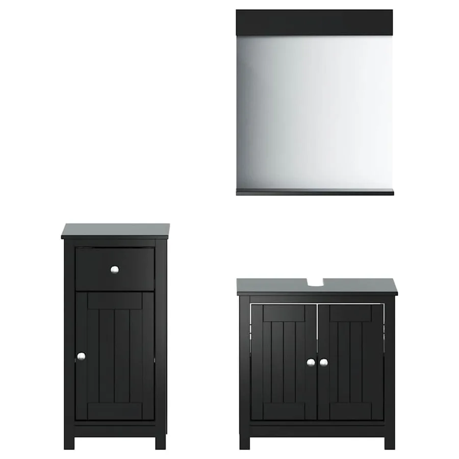 Meubles de salle de bain 3 pcs BERG noir bois de pin massif - 2