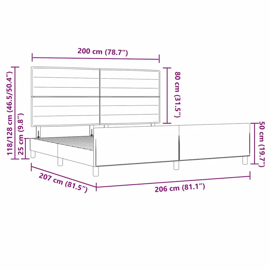 Cadre de lit avec tête de lit Taupe 200 x 200 cm tissu - 13