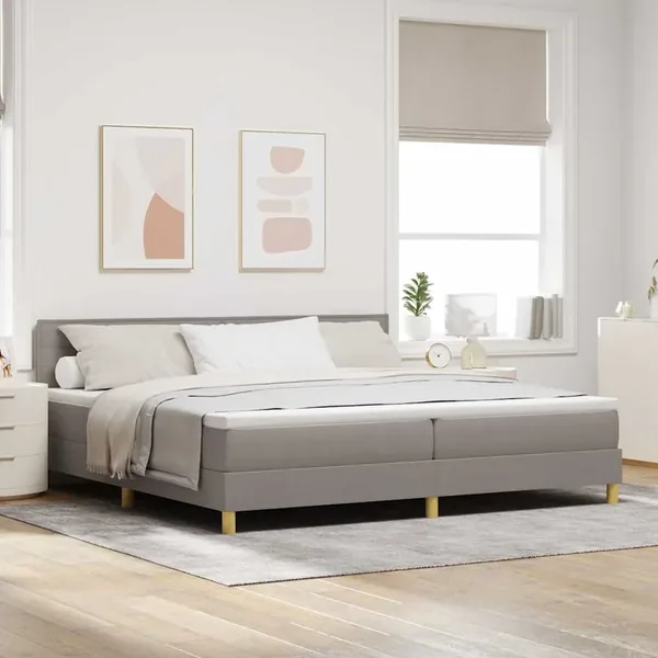 Lit à ressort LED avec bandes LED Taupe 200 x 200 cm tissu