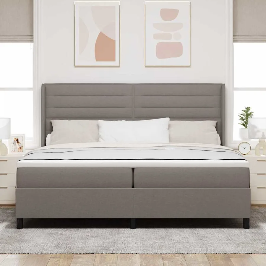 Lit à ressort LED avec matelas Taupe 200 x 200 cm tissu - 4