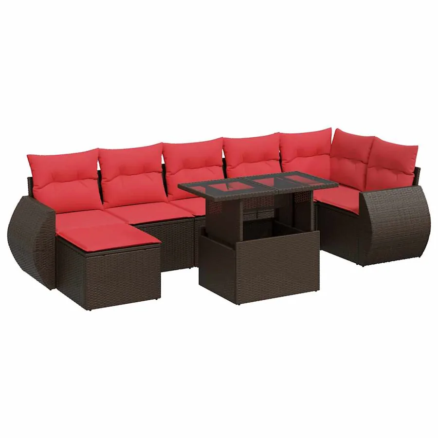 Salon de jardin 8pcs avec coussins marron résine tressée acacia - 2
