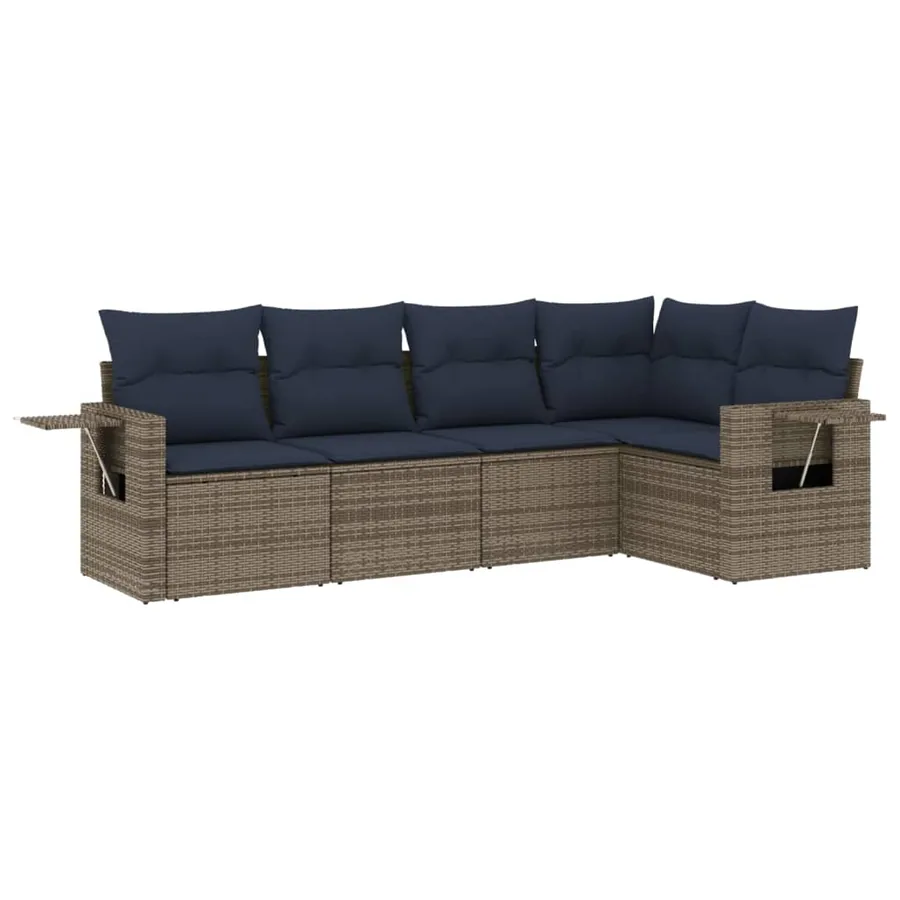 Ensemble de canapé de jardin 5 pcs avec coussins gris résine tressée - 2