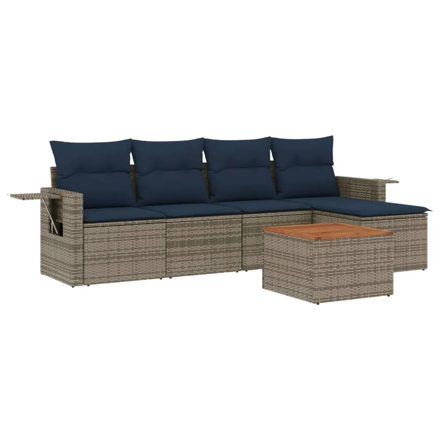 Ensemble de canapé de jardin 6 pcs avec coussins gris résine tressée - 2