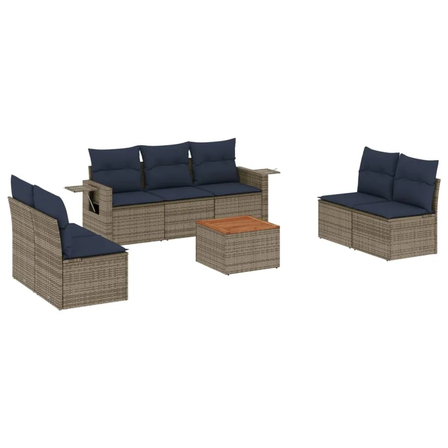 Ensemble de canapé de jardin 8 pcs avec coussins gris résine tressée - 2
