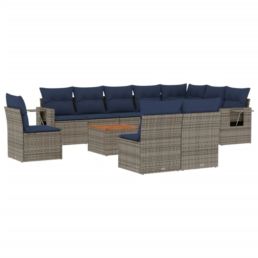 Ensemble de canapé de jardin 11 pcs avec coussins gris résine tressée - 2