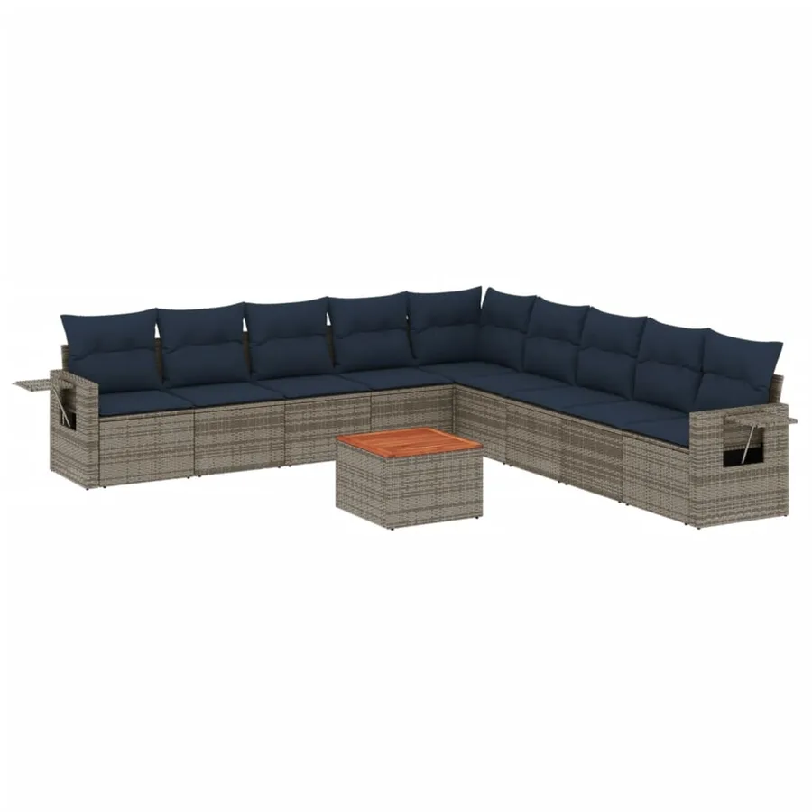 Ensemble de canapé de jardin 10 pcs avec coussins gris résine tressée - 2