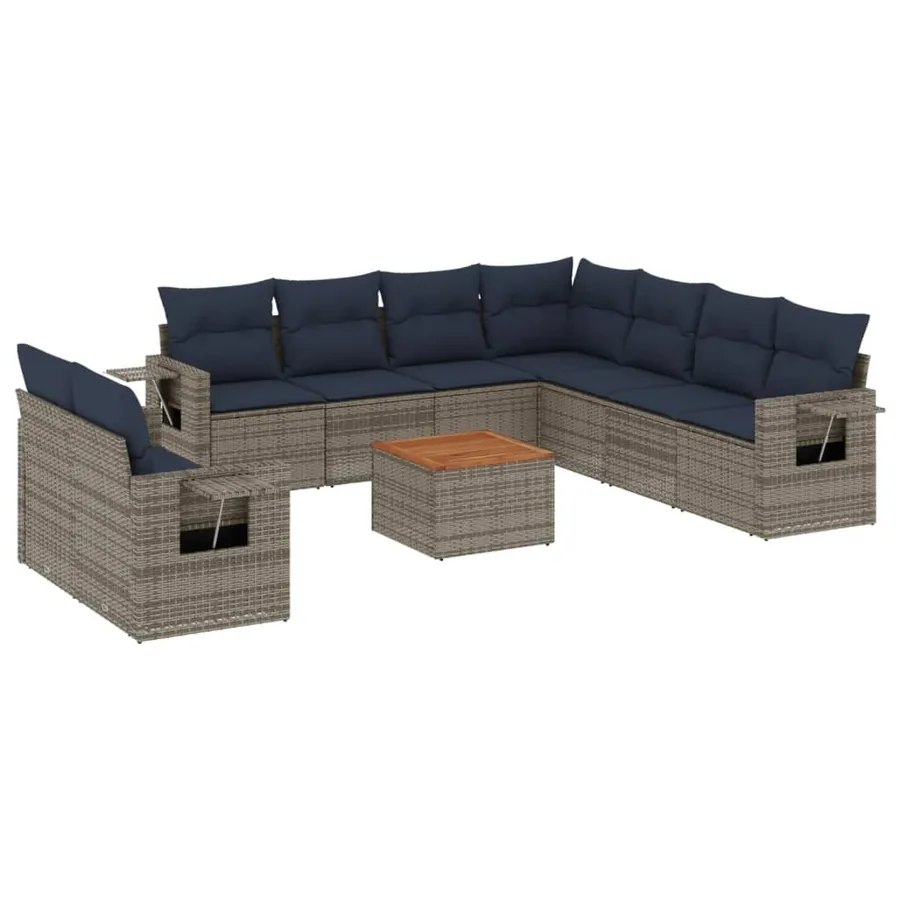Ensemble de canapé de jardin 10 pcs avec coussins gris résine tressée - 2