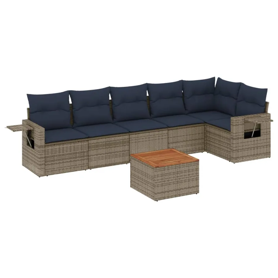 Ensemble de canapé de jardin 7 pcs avec coussins gris résine tressée - 2