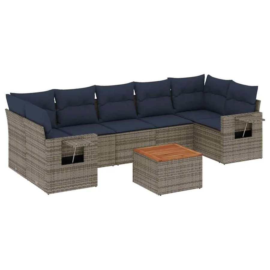 Ensemble de canapé de jardin 8 pcs avec coussins gris résine tressée - 2