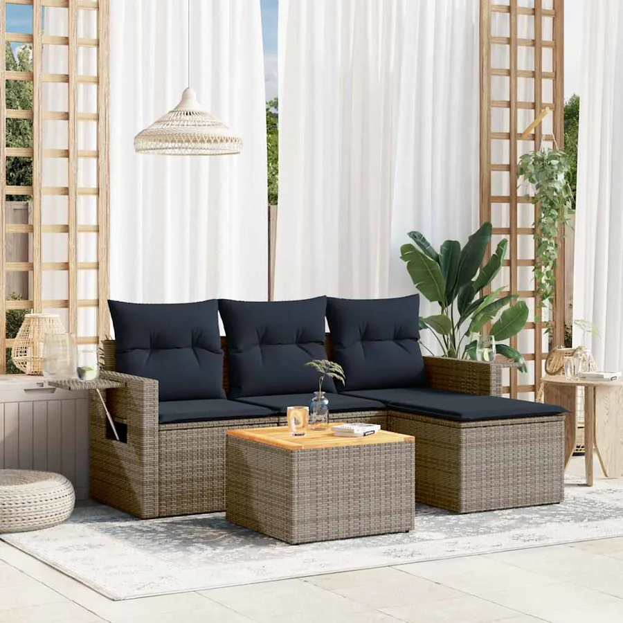 Ensemble de canapé de jardin 5 pcs avec coussins gris résine tressée