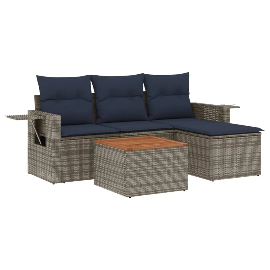 Ensemble de canapé de jardin 5 pcs avec coussins gris résine tressée - 2