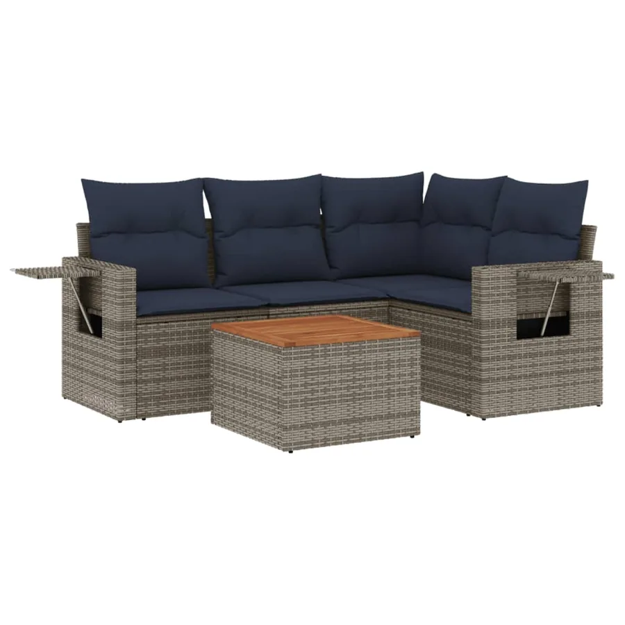 Ensemble de canapé de jardin 5 pcs avec coussins gris résine tressée - 2