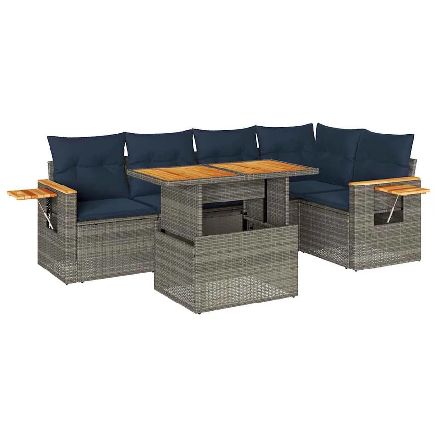 Salon de jardin avec coussins 6 pcs gris résine tressée acacia - 2