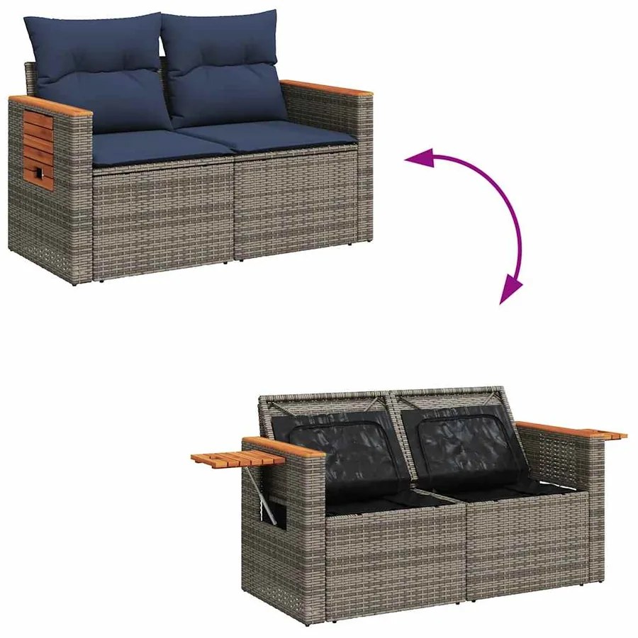 Salon de jardin avec coussins 6 pcs gris résine tressée acacia - 9