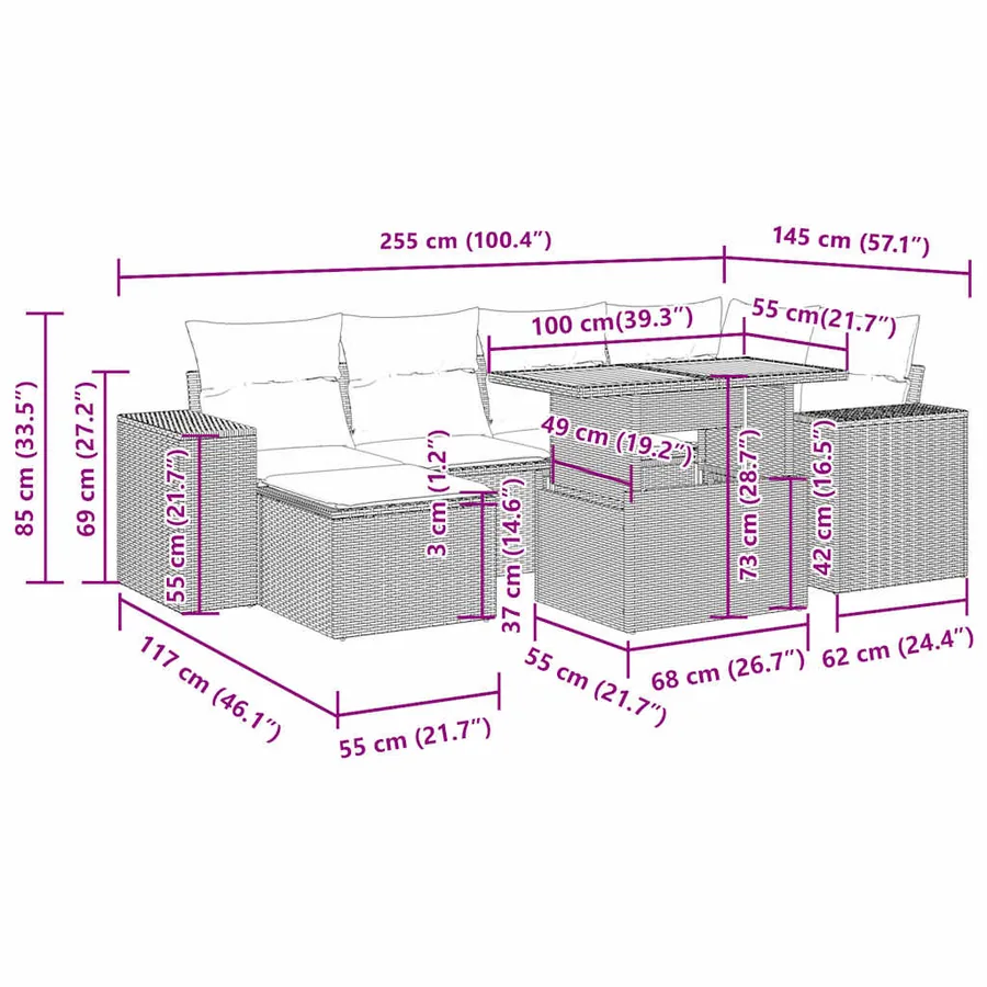 Salon de jardin avec coussins 7 pcs gris résine tressée - 16