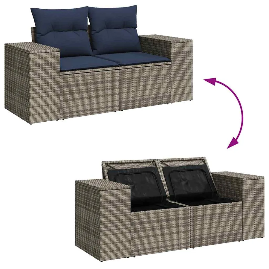 Salon de jardin 5 pcs avec coussins gris résine tressée - 7
