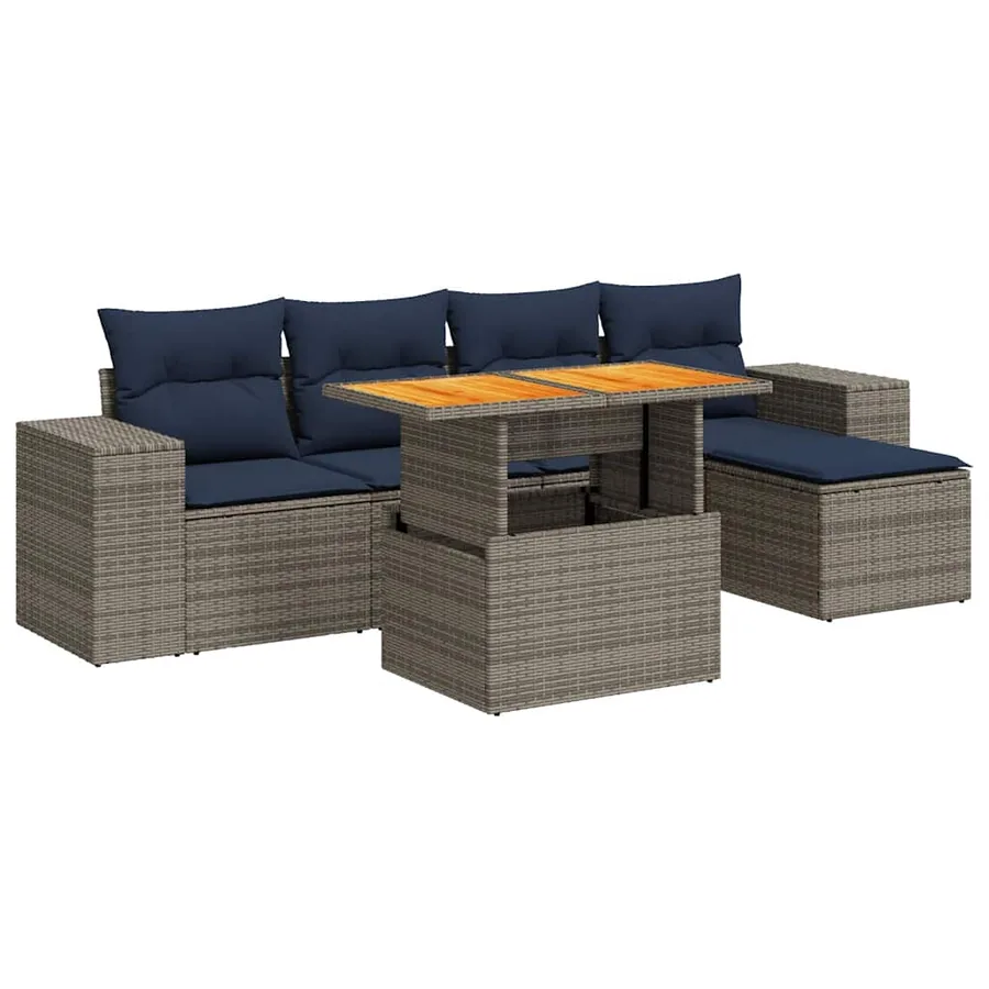 Salon de jardin 6 pcs avec coussins gris résine tressée - 2