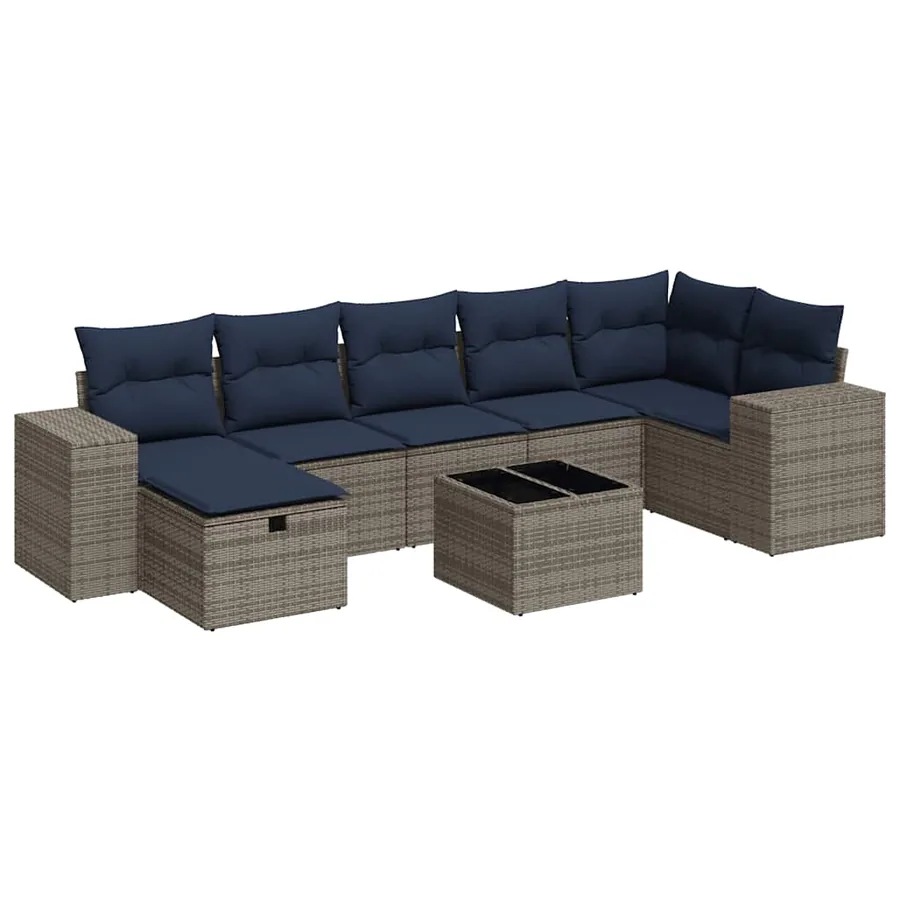 Salon de jardin 8 pcs avec coussins gris résine tressée - 2
