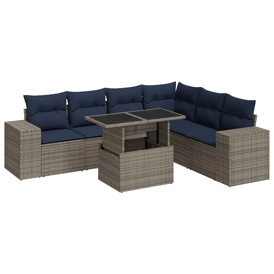 Salon de jardin avec coussins 7 pcs gris résine tressée acacia - 2
